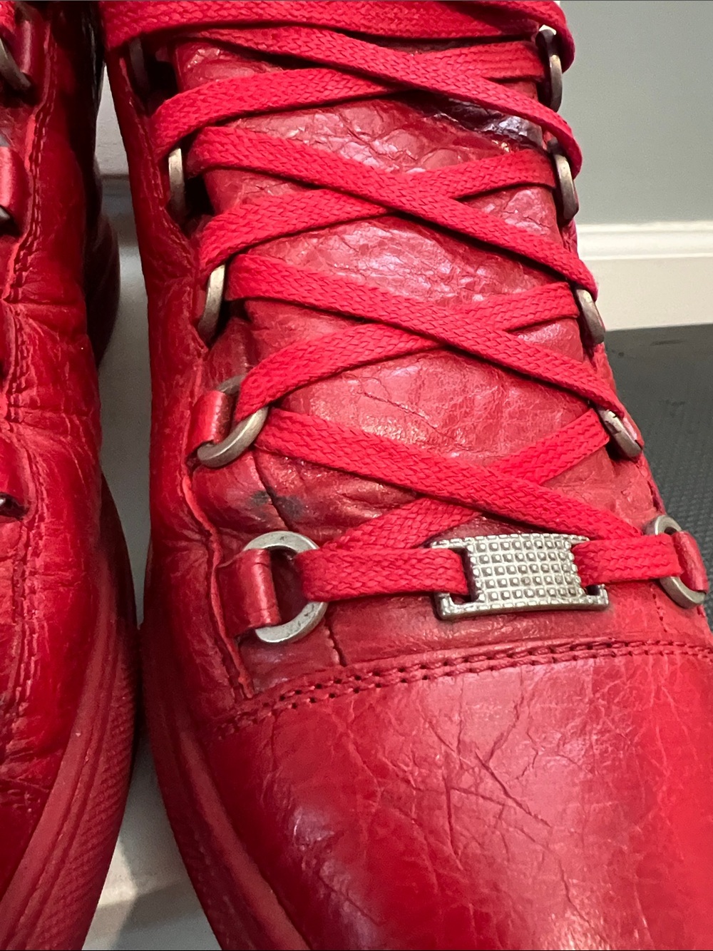 Men’s Balenciaga Red Leather High-Top Sneakers -Size 40 - Picture 5 of 16